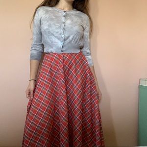 60/70s Vintage High Waisted Flowy Plaid Skirt